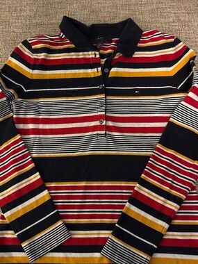 Tommy Hilfiger Navy, Red & Yellow Striped Button Down Polo